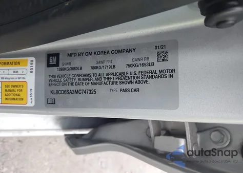 2021 Chevrolet Spark Fwd 1Lt Automatic z USA, uszkodzony, nr VIN KL8CD6SA3MC747325